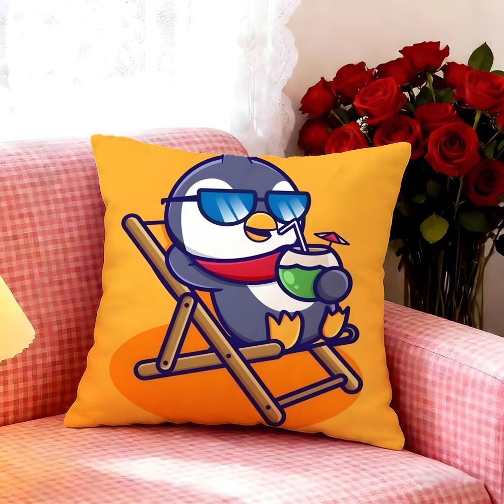 Cute Animal Cartoon Penguin Cushion Cover Premium Soft Pillowcase Skin-Friendly Breathable Multi-Purpose For Home Office Travel