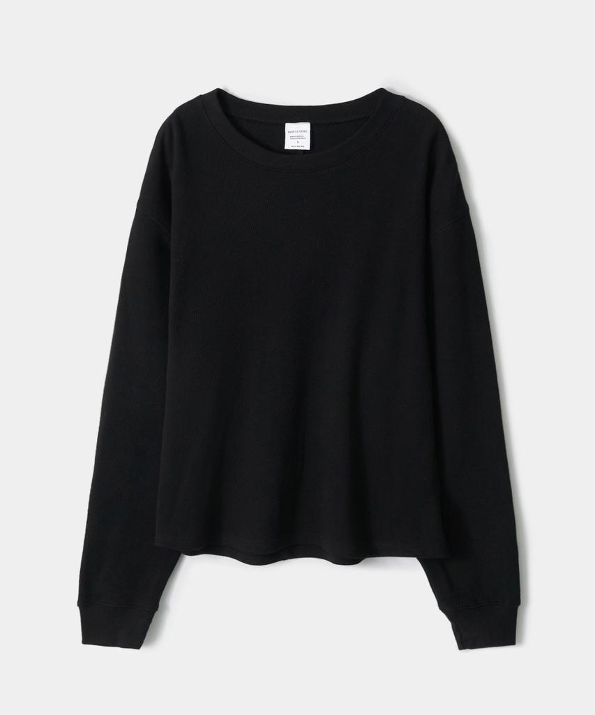TRIP LE SENS Cover Stitch Crop Waffle Sweatshirt_White