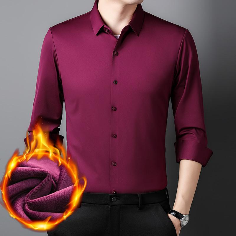 Unberührtes Hemd, Herren, Plüsch, Neue Herbst- und Winterstile, Business Casual Herrenbekleidung, Unifarbe, Dickes warmes Langarmhemd, Herrenhemd