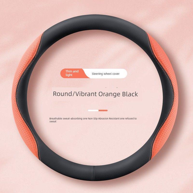 

New Arrival Double Leather Jiangling Yizhi Ev2ev3 Small KIRIN New Energy Tram Car Steering Wheel Cover All Year Round Neutral Vibrant Orange and Black [Round]