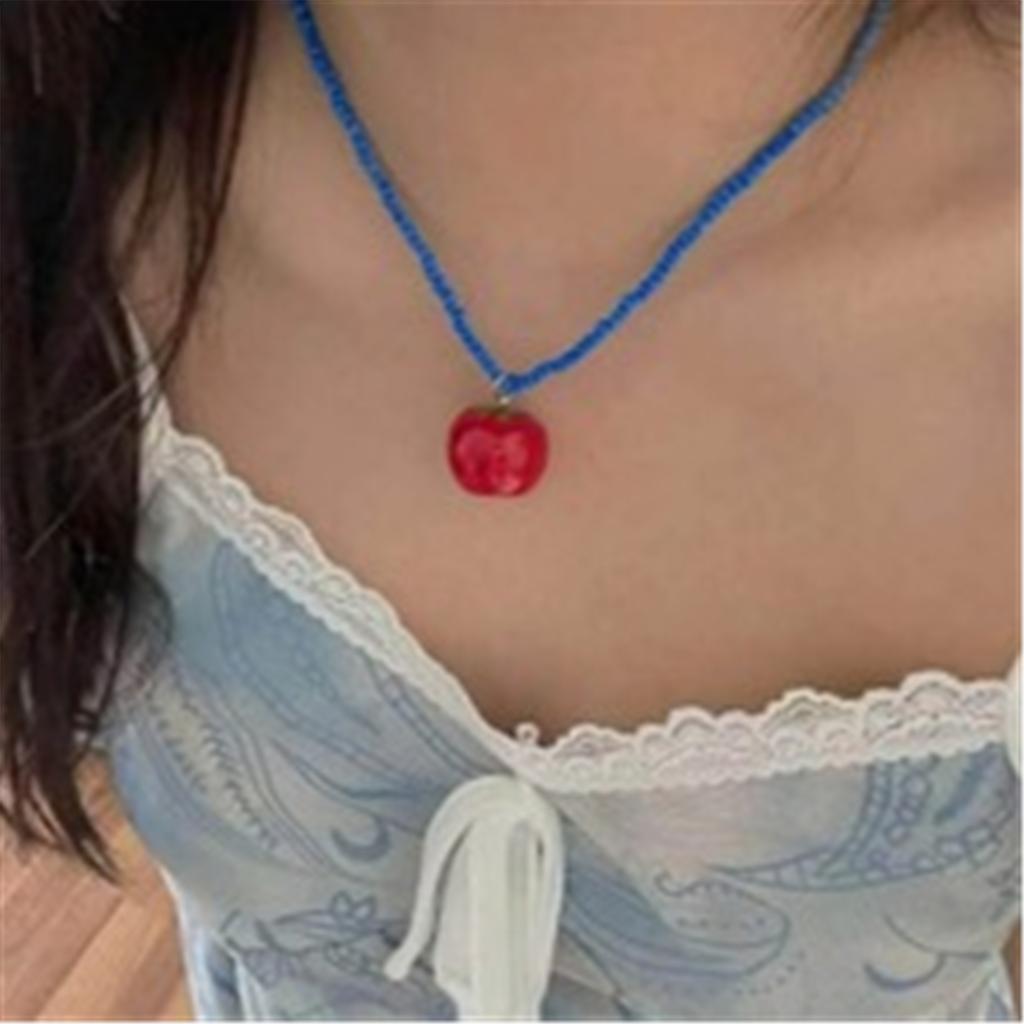 Handgefertigte Fruchtperlenkette Verstellbare Länge Halskette Bunte Perlen Schlüsselbeinkette für Strand- und Urlaubskleidung