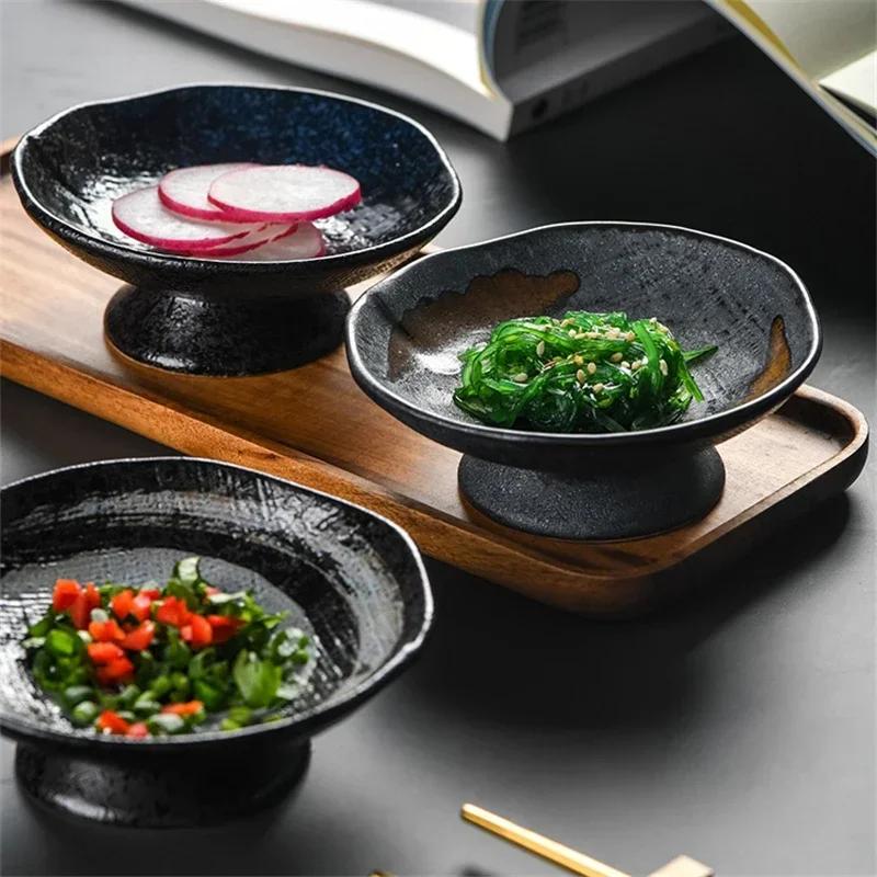 Creative Japanese ceramic plate with high feet saucer saucer snack tea dessert plates snack plate fruit plate bowls ramekin