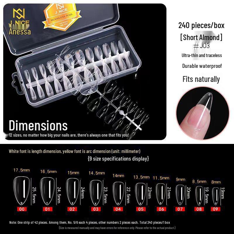 Dual-Use Seamless Transparent Frosted Nail Tips - Extendable Flat/Arc Design