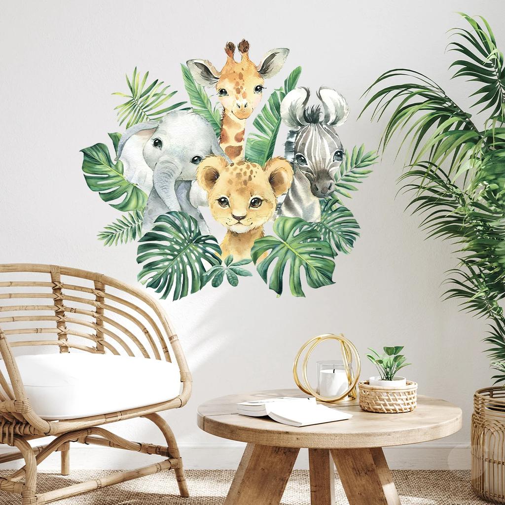 1PC Cartoon Lion Elephant Zebra Giraffe Smiling Face Wall Sticker for Room Bedroom Home Decoration Wall Decal