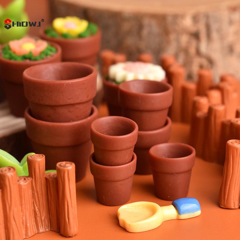10pcs Mini Flowerpot Dollhouse Furnishing - Accessories To Enhance Doll House Decoration