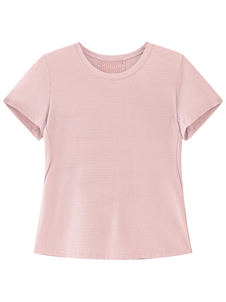Women's Lightweight Cross-Cutout Yoga T-Shirt - Breathable Textured Short Sleeve Slim Fit for Summer Fitness