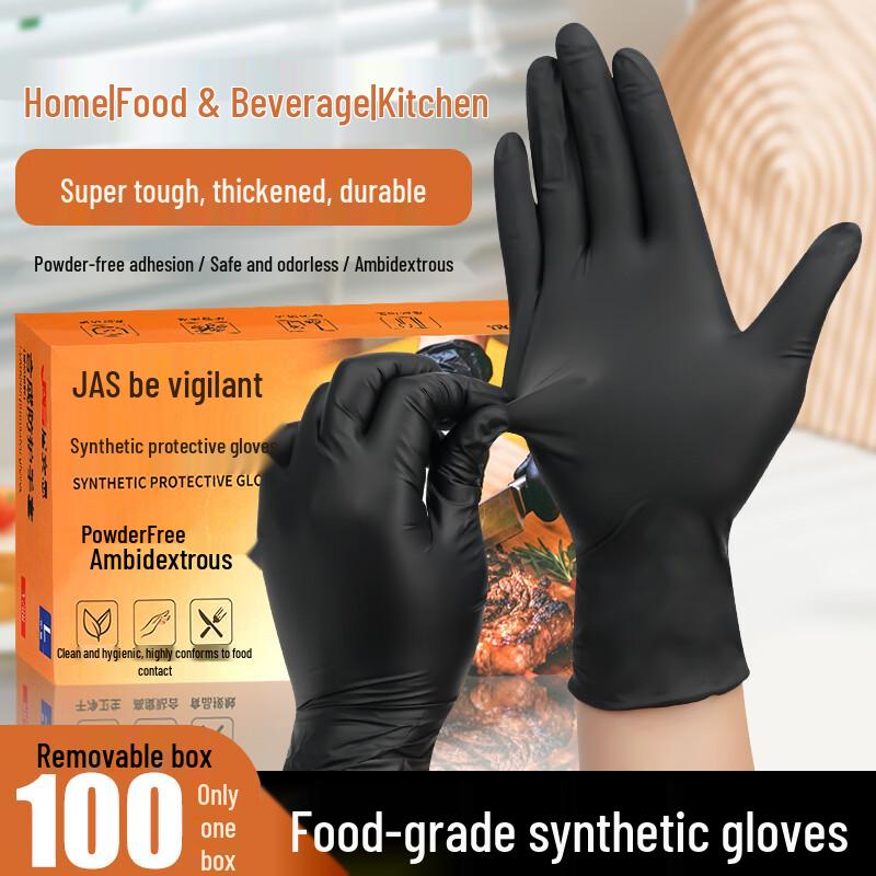 Jiansi Disposable Food Grade Black Synthetic Gloves M