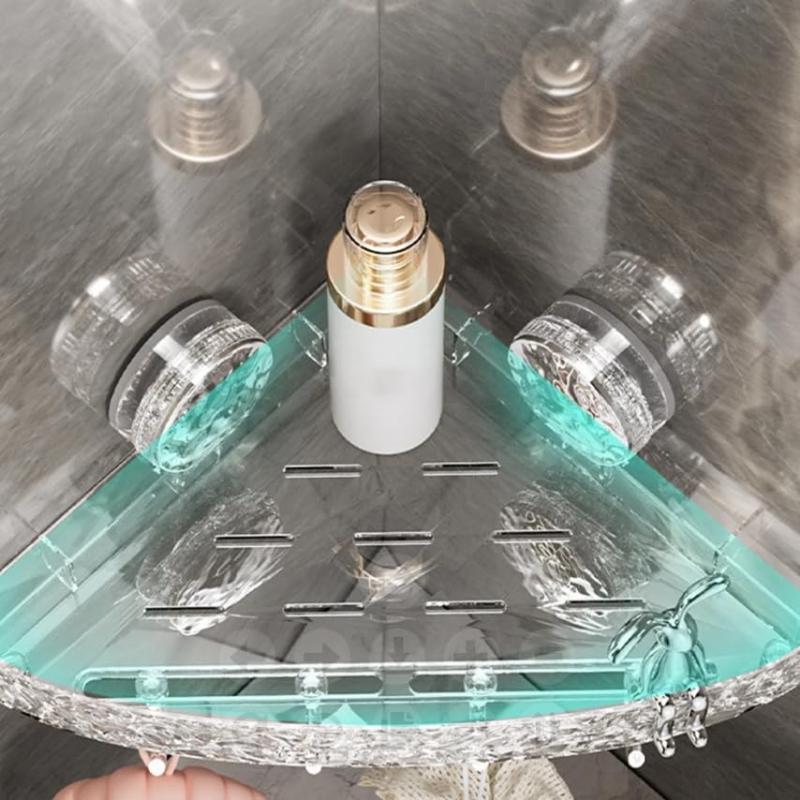 No-Drill Clear Wall Caddy, Light Luxury Style Glacier Pattern Suction Cup Shelf, Drill-Free, Removable, Multifunctional Triangle