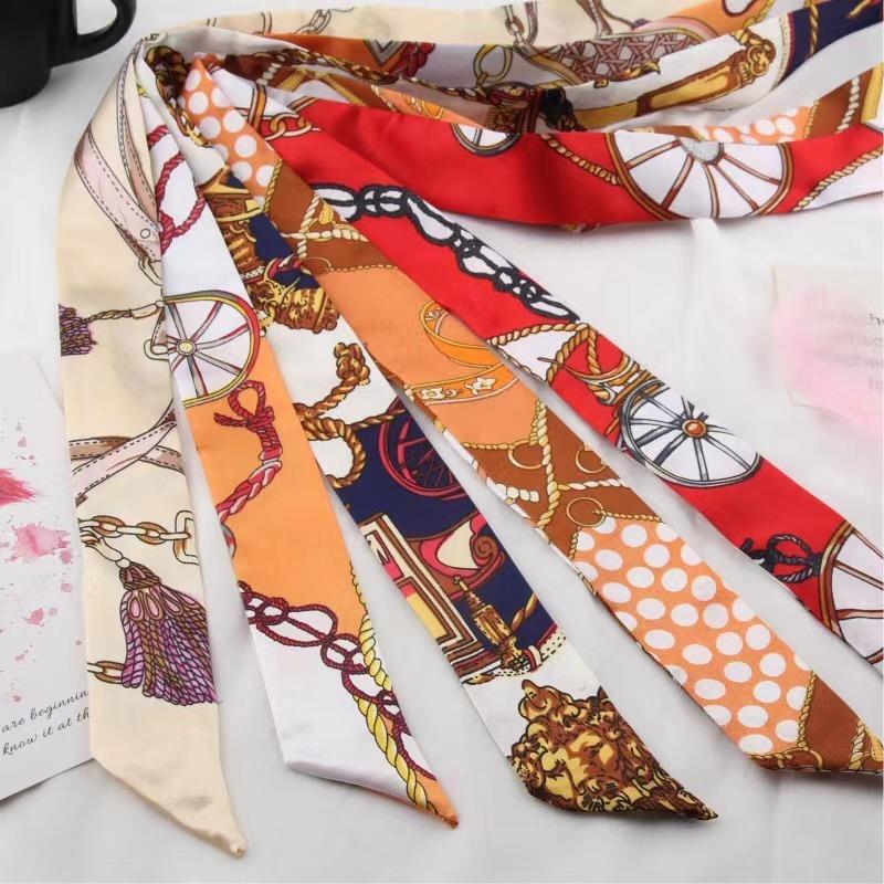 New Print Flower Small Scarf for Women Handle Bag Ribbons Brand Fashion Head Scarf Small Long Skinny Scarves Wholesale Headbands