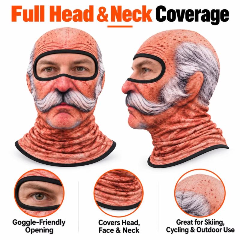 Funny Old Man Ski Mask Realistic Face Summer 3D Printed Full Face Mask For Skiing Snowboarding Outdoor Sports