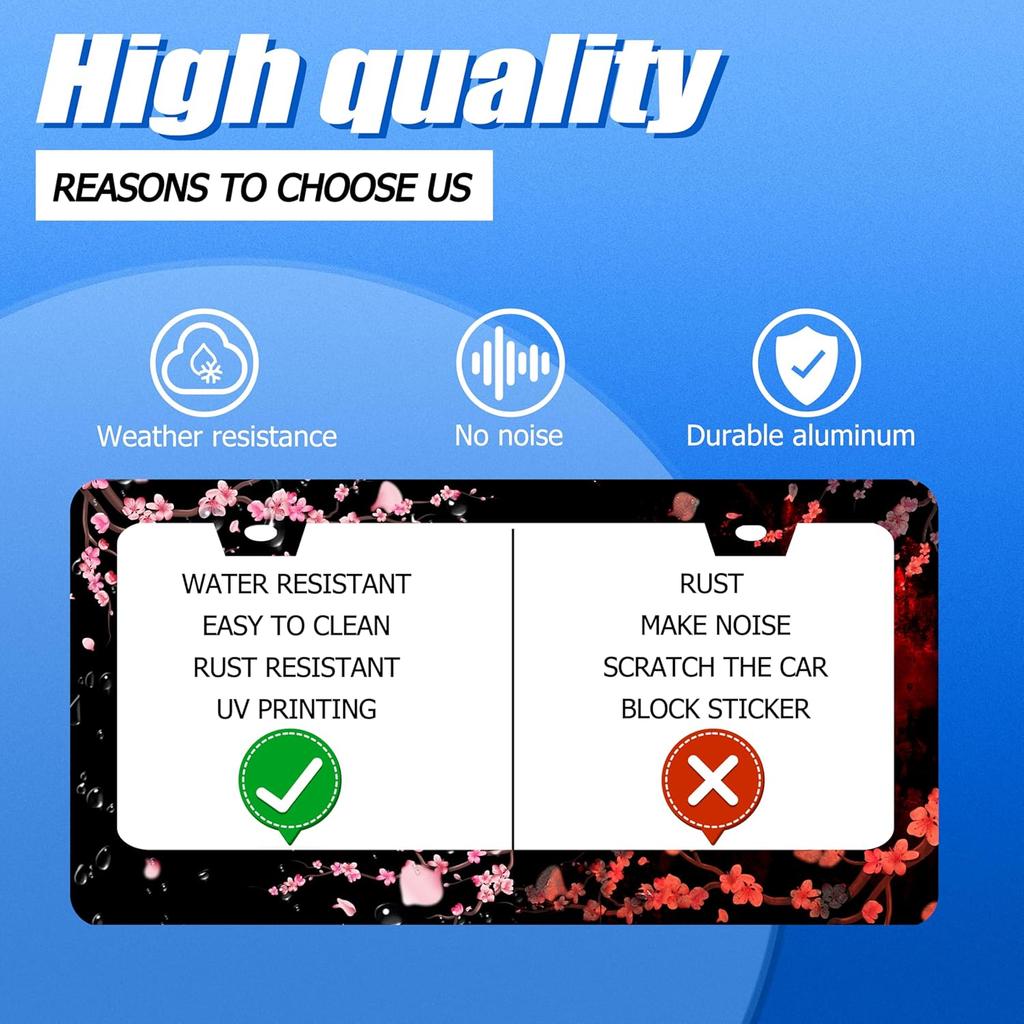 Cherry Blossom License Plate Frame Beautiful Flowers Pink License Plate Stainless Steel Funny License Plate Holder Floral Car Accessories Decoration