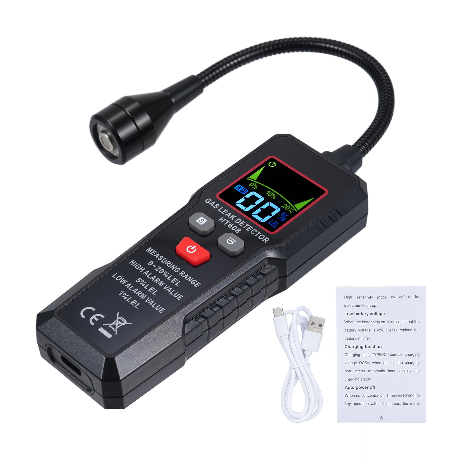 

Детектор утечки газа, топлива, метана, н-бутана, этилена с гибким шлангом и фонариком