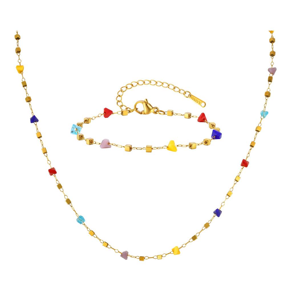 Exotic Irregular Colorful Stone Necklace for Women, Stainless Steel Gold Plated Boho Chain Choker, Aesthetic Jewelry Gift