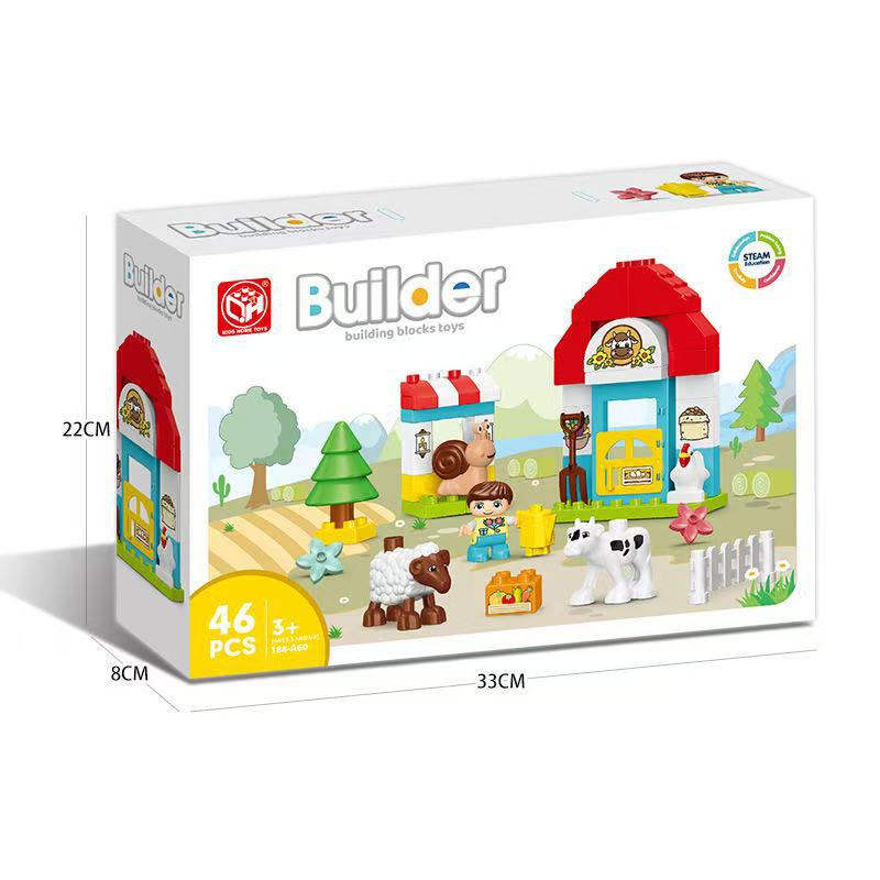 46pcs/set Creative Farm Series Large Particle Building Blocks Kindergarten Early Education Puzzle Toys For Kids Christmas Gifts