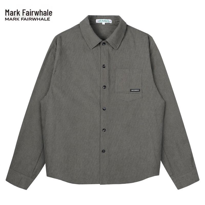 Mark Hua Fei Men's Waffle Texture Lapel Long Sleeve Casual Shirt