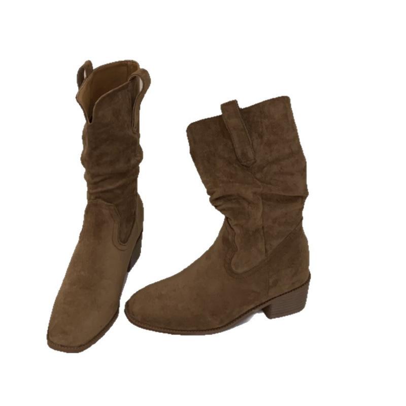 Inner heightening V-port stacking medium tube Martin boots women's boots 2025 autumn high-heeled short boots thin boots