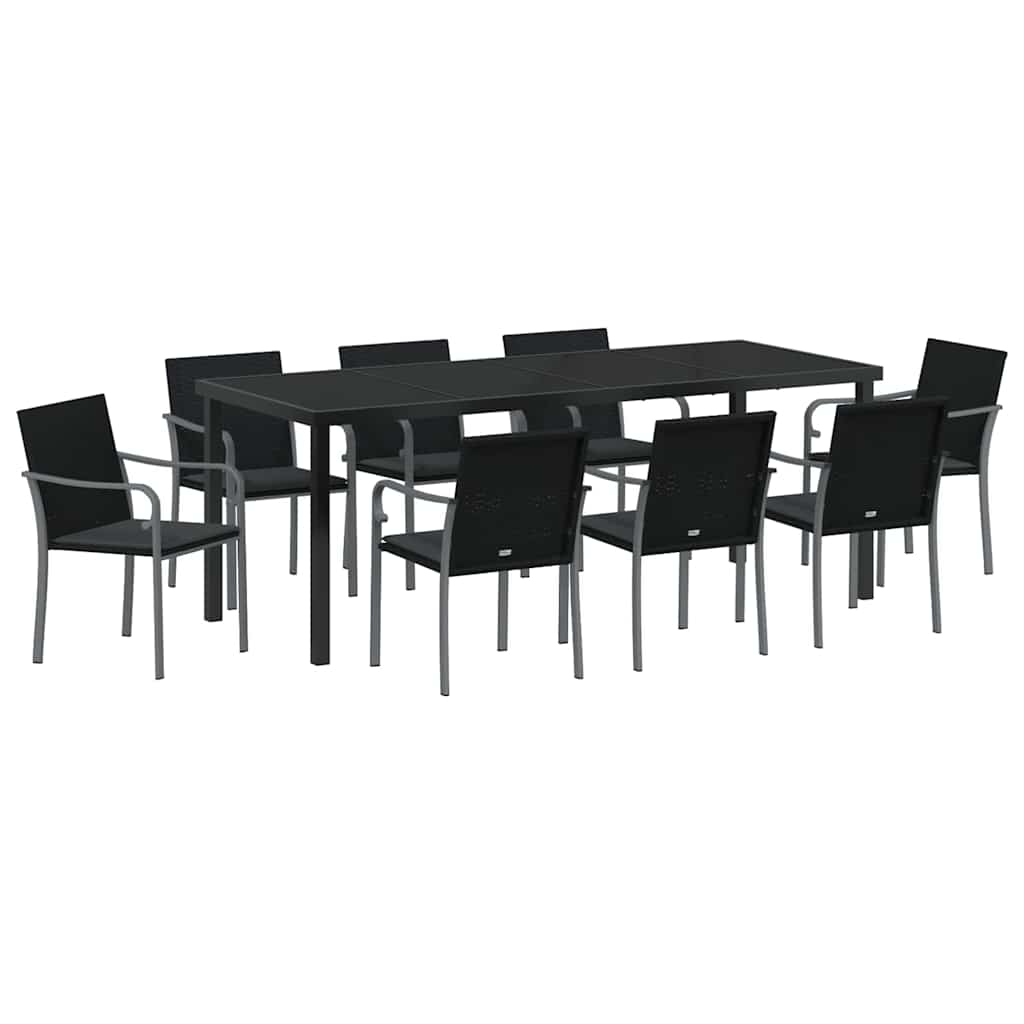 Garden Dining Set 9 pcs Black and Gray PE Rattan