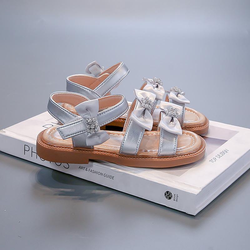 Summer Girls Open Toe Rhinestone Bow Princess Sandals Kids Stage Performance Dress Shoes