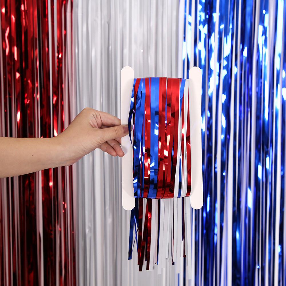 Vibrant White Red And Blue Independence Day Rain Curtain For Festive Decorations Party