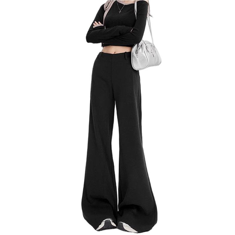 Gray Women's Micro-Flare Sweatpants, 2026 Spring Collection: Wide-Leg, Plus Velvet, Petite & Thick, Casual Sports Pants