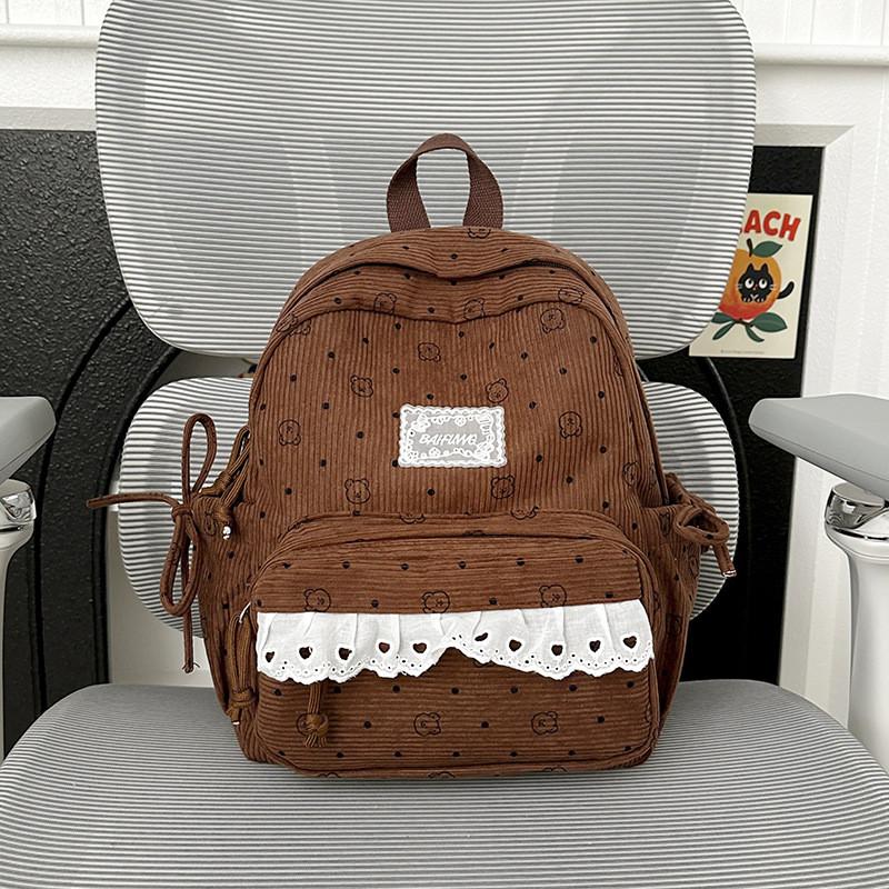 College Style Youth Travel Backpack For Girls With Nylon Material And Cartoon Pattern