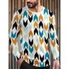 Autumn and Winter Men's Striped Geometric 3D Printed Crew Neck Long Sleeve T-Shirt