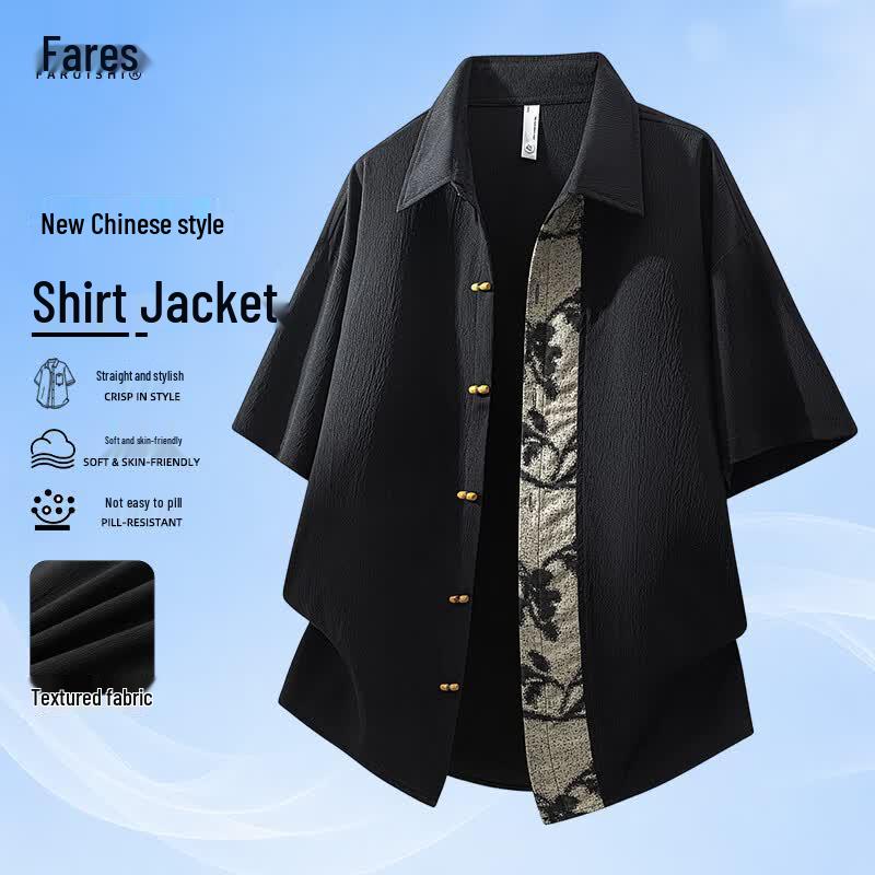 FARUISHI Men s Chinese Style Loose Fit Short Sleeve Shirt 2XL