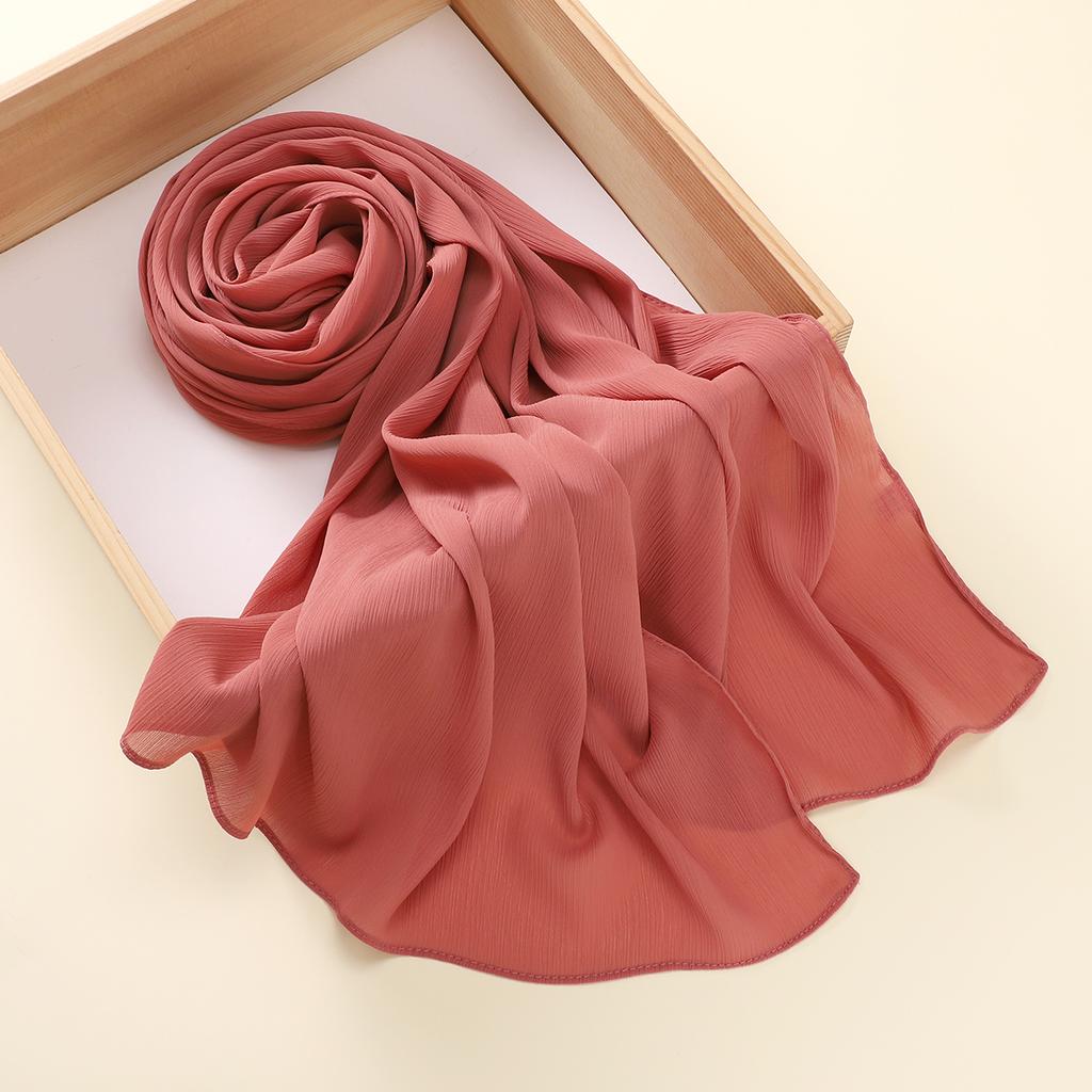 Muslim Plain Crinkle Hijabs Heavy Chiffon Scarf Arab Crepe Shawl Wraps Islamic Headband Solid Color Foulard Women