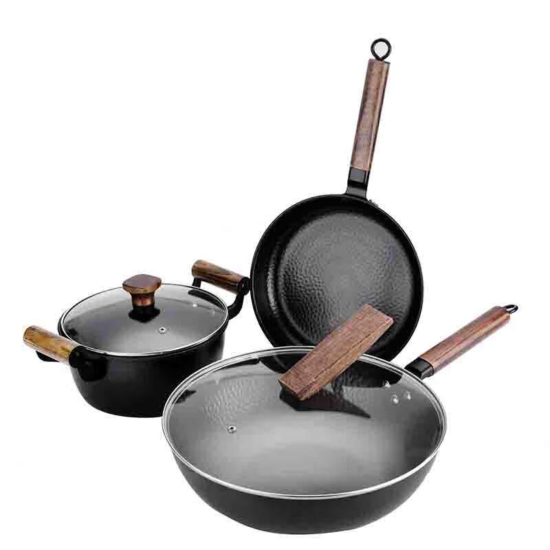 Titanium Iron Cookware 3-Piece Set with Beech Wood Handles