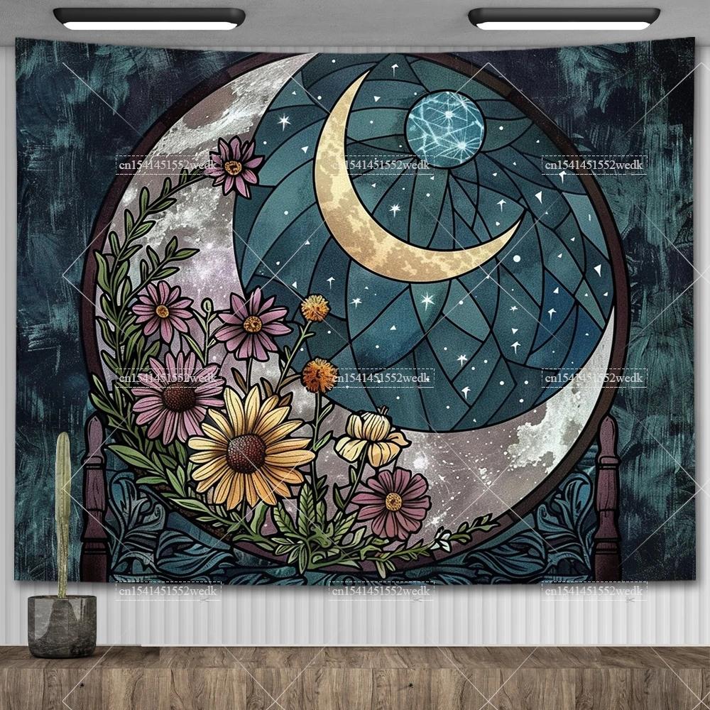 Boho Lotus Flower Wall Hanging Tapestry Colorful Landscape Floral Tapestrys Room Decoration Aesthetic Yoga Mats Altar Cloths