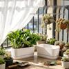 Breathable White Plastic Cylinder Plant Pot with Tray, Root Control, Water Absorbing, Thickened Design for Home Desktop