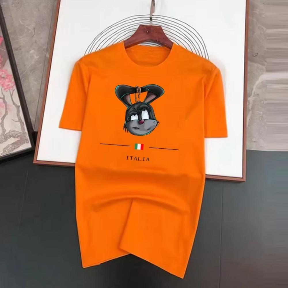 Summer Luxury Men's T-Shirt Crew Neck Fashion Tied Rabbit Ears Print Kawaii Thick 100% Cotton High Quality Loose Breathable