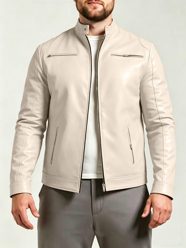 European and American men's stand-up collar PU leather jacket slim jacket jacket fashion business motorcycle style leather jacket