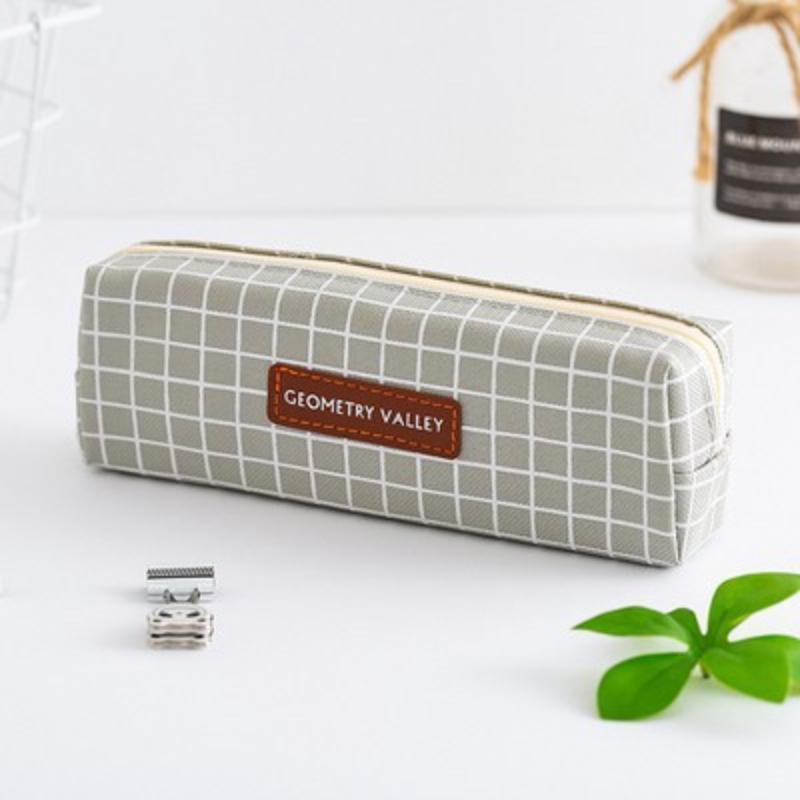 Canvas Pencil Case Aesthetic Geometric Pattern Smooth Sturdy Zipper Portable Large Capacity for Office Workers Stationery Organizer