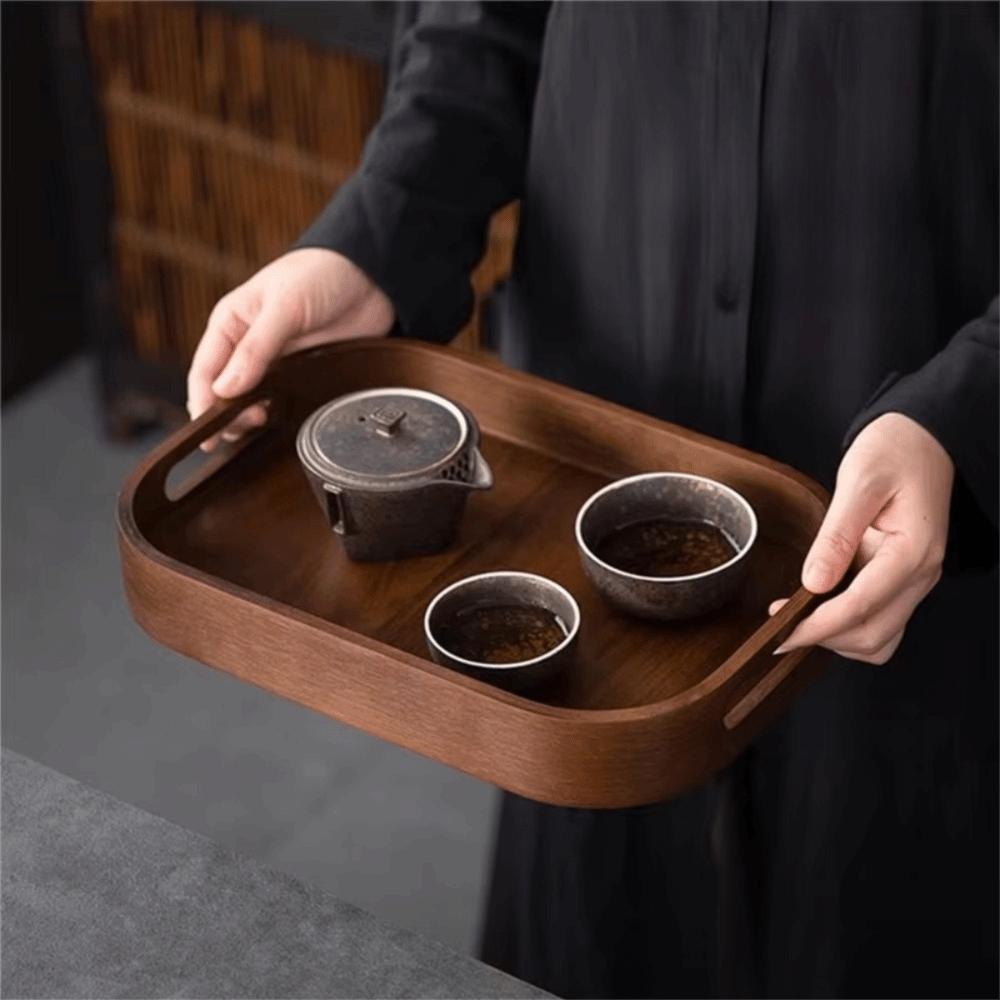 Polished Walnut Tea Tray Hollowed-out Handle Breakfast Serving Tray Tea Serving Plate  Desserts