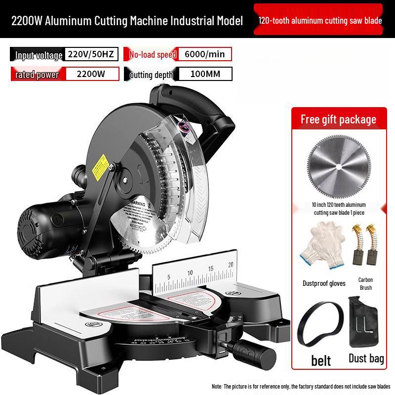 10-Inch High Precision Aluminum Alloy Miter Saw for Multifunctional Wood & Metal Cutting, 45 Degree Configuration.