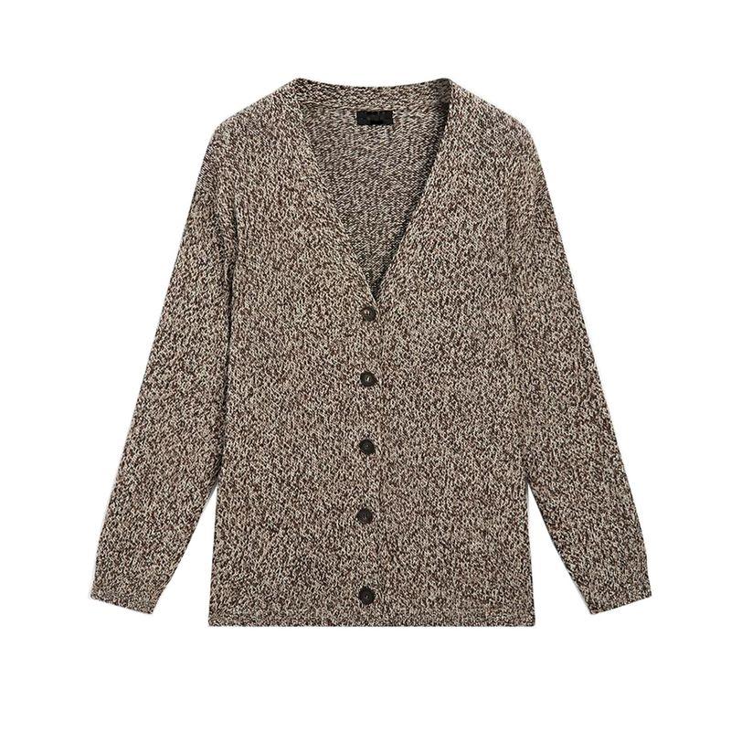 MD New Fall Women's Clothing Casual Laid-Back Style Relaxed Two-Color Yarn Mid Length Long Length V Neck Cardigan 5705739