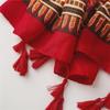 Bohemian Ethnic Cotton & Linen Scarf - Red Travel Shawl with Silk Accent