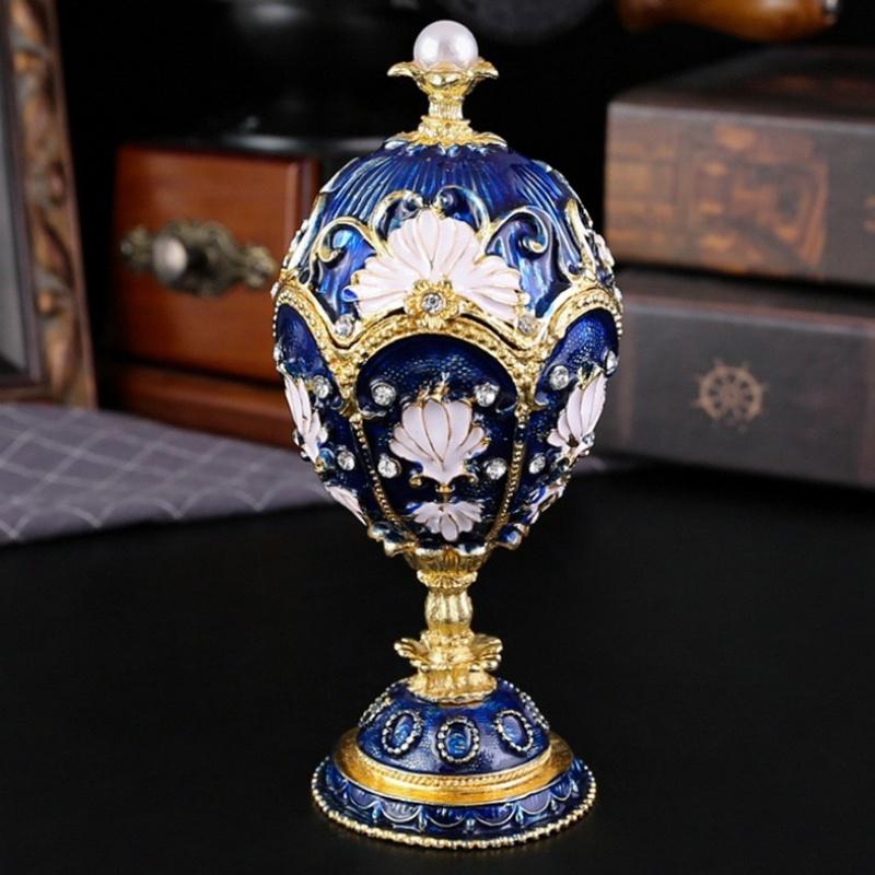 Egg Shape Jewelry Storage Box Inlaid Gem Organizer Exquisite Enameled Alloy Storage Jar Earrings Ring Unique Gift for Family