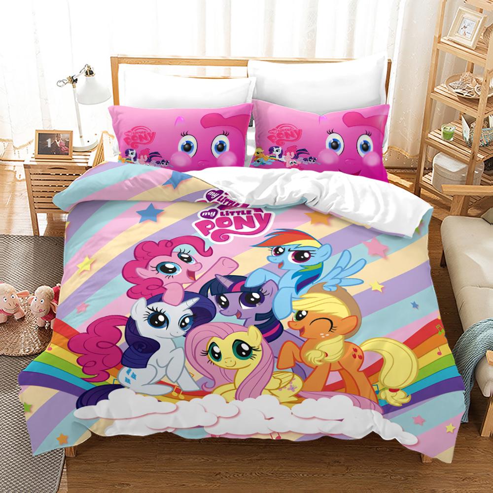 My Little Pony Povlak na peřinu Sada povlečení Přikrývky Královská velikost Bavlna 3D Dětská sada povlečení 3dílná 1 povlak na přikrývku