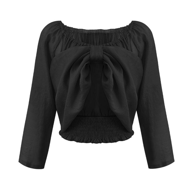 

Женский пуловер с открытыми плечами и бантом - Длинный рукав, Осенняя коллекция Medium чёрный