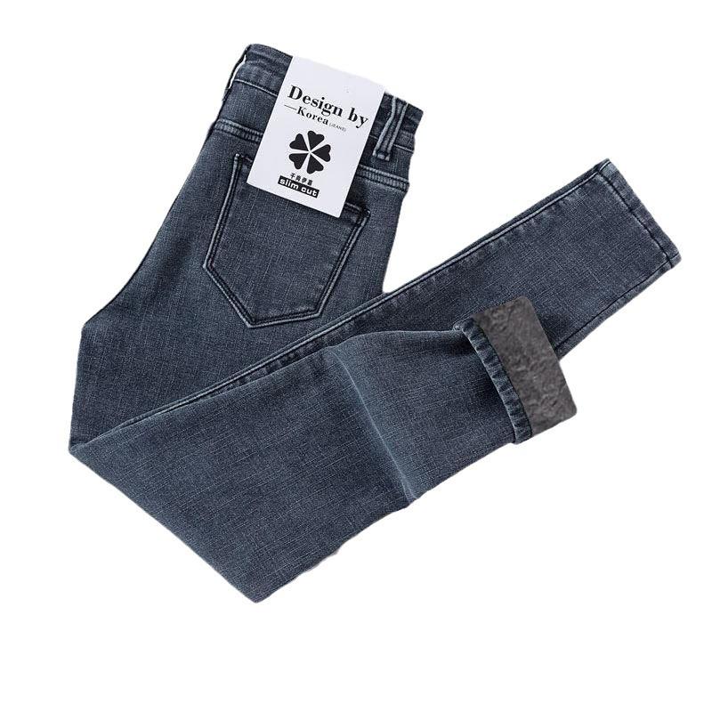 Dámské zimní skinny kalhoty s vysokým pasem a fleecovou podšívkou - Slim střih, elastický tužkový styl