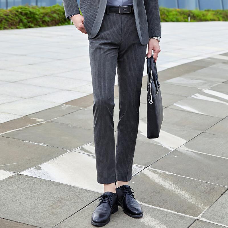 Men s Striped Straight-Leg Business Casual Suit Pants 36