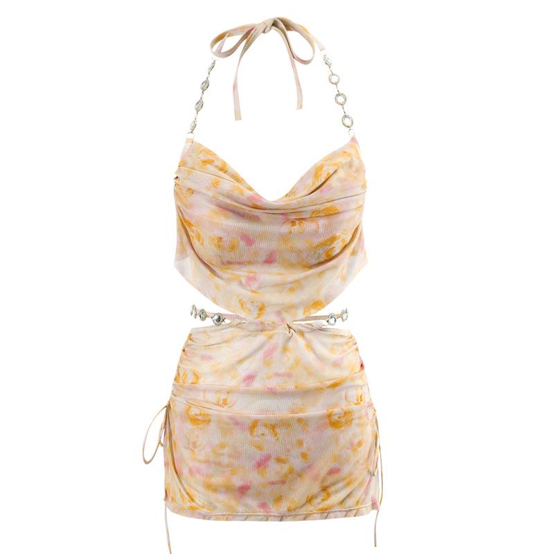 2024 Super Sexy Gathered Halter Mesh Split Swimsuit for Beach, Seaside, and Hot Spring Holidays