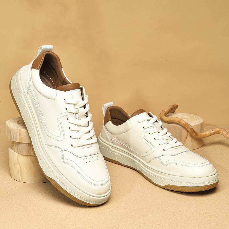

Fashion Split Leather Tennis Shoes Versatile Man Skateboard Footwear Stylish White Men Casual Sneakers Comfortable Outdoor Running Shoes 44 белый