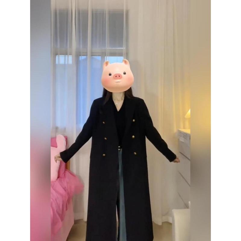 

Женский черный костюм Осень Повседневная мода Длинное пальто Свободный крой Модная стильная куртка Верхняя одежда XL чёрный