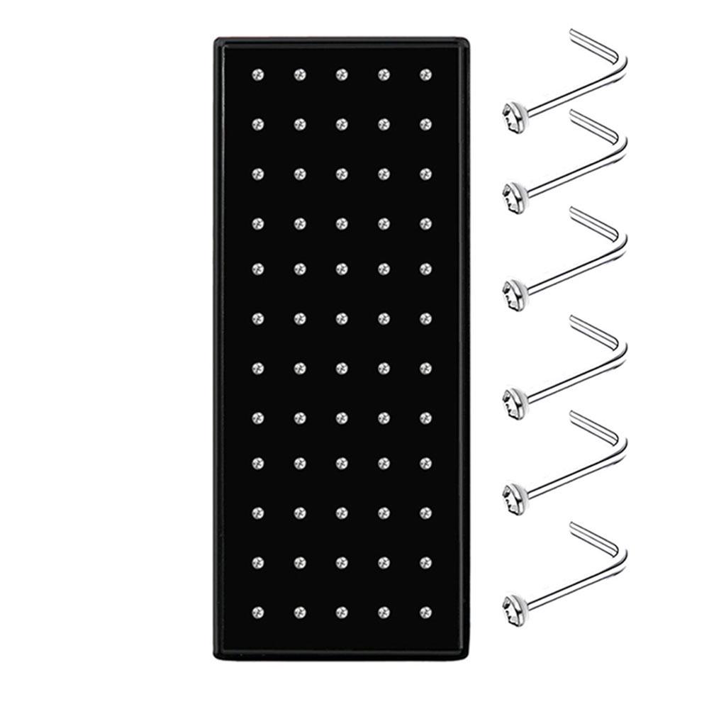 60 Stainless Steel L-Shaped Nose Studs (1.5/2.0/2.5mm) with Diamond Inlay Curve Nose Rings