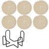 6Pcs Heat-resistant Woven Round  Coaster Set with Holder Tableware Mat Cup Coaster  Household