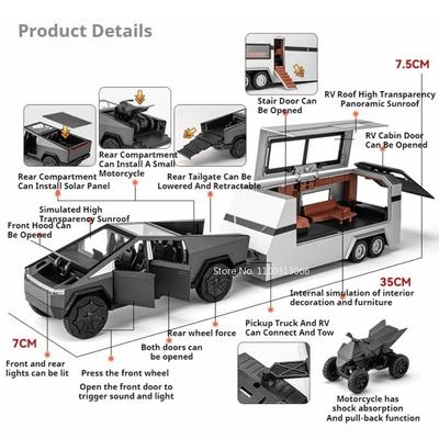 1:32 Miniature Pickup Trucks Cars Toy Miniature Model with Light Sound Pull Back RV Simulated Interior Caravan Collect Souvenirs