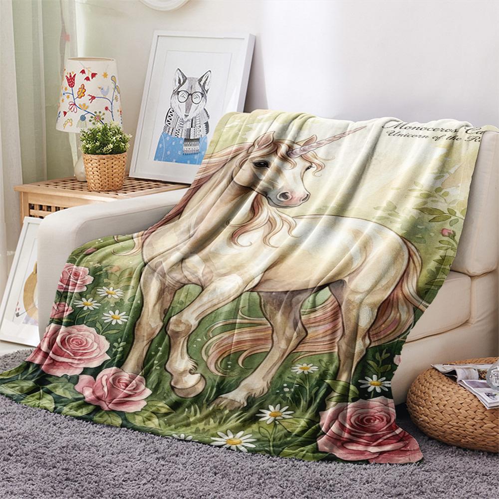 1PC Floral Fantasy Creatures Print FlAannel Blanket, High quality Comfortable for All Seasons, Home Decor, Warmth and Comfort
